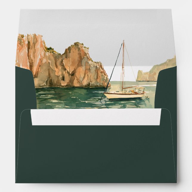 Coastal Capri Pine Green Wedding Return Address  Envelope (Back (Bottom))