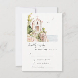 Coastal Catholic Watercolor Church Wedding RSVP Card