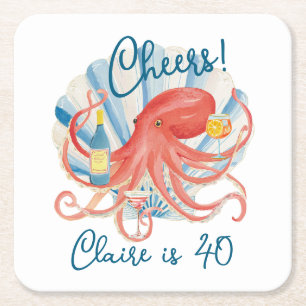Coastal Cheers Cocktail Party Square Paper Coaster
