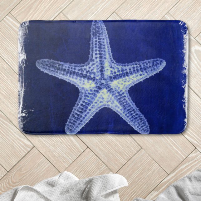 coastal chic beach rustic nautical blue starfish bath mat (coastal chic beach rustic nautical blue starfish bath mat)