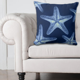 coastal chic beach rustic nautical blue starfish throw pillow