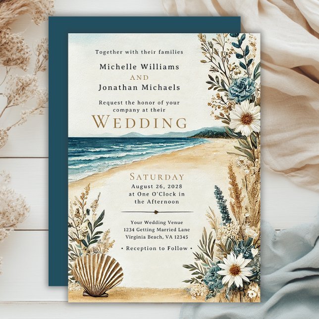 Coastal Chic Beach Watercolor Wedding Invitation (Coastal Chic Beach Watercolor Wedding Invitation)