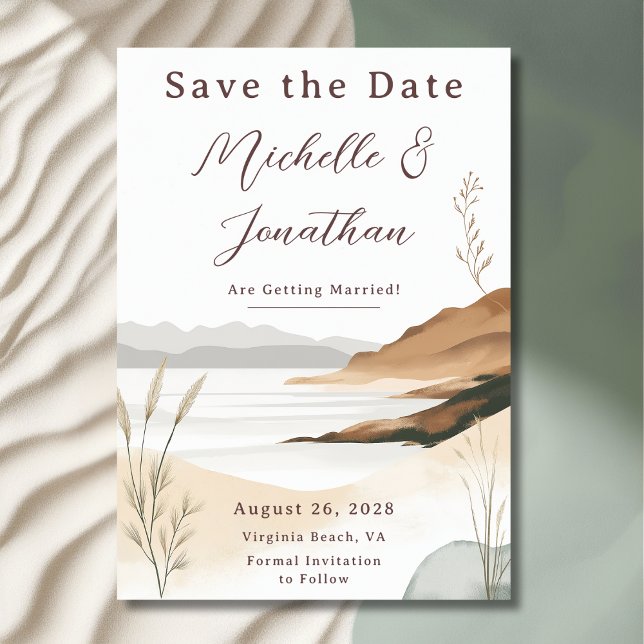 Coastal Chic Beach Watercolor Wedding Save The Date (Front - Coastal Chic Beach Watercolor Wedding Save The Date)