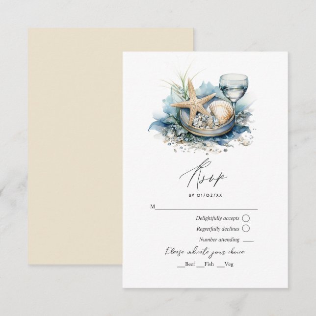 Coastal Chic Beach Wedding RSVP Card (Front/Back)