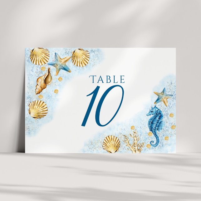 Coastal Chic | Blue and Gold Coral Reef Table Number (Creator Uploaded)