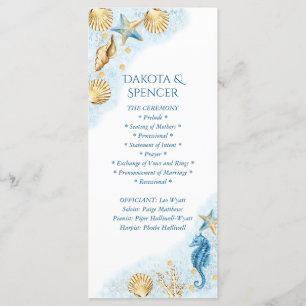 Coastal Chic   Blue and Gold Under the Sea Wedding Program