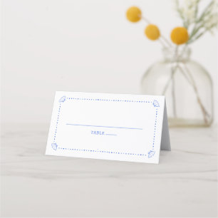 Coastal Chic Blue Minimalist Seashell Wedding Place Card