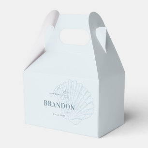Coastal Chic Blue Nautical Seashell Names Wedding Favor Box