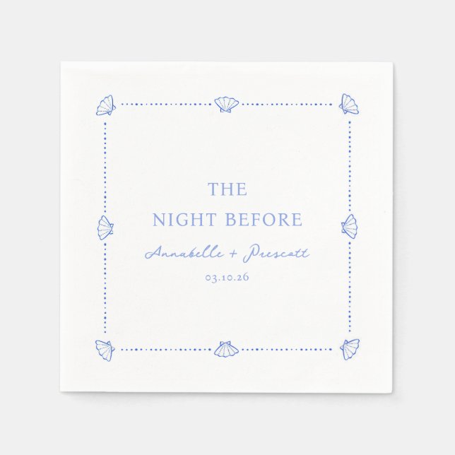 Coastal Chic Blue Personalized Rehearsal Dinner Napkin (Front)