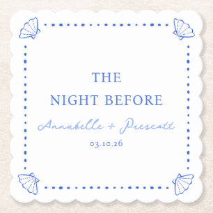 Coastal Chic Blue Personalized Rehearsal Dinner Paper Coaster