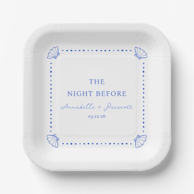 Coastal Chic Blue Personalized Rehearsal Dinner Paper Plate (Front)