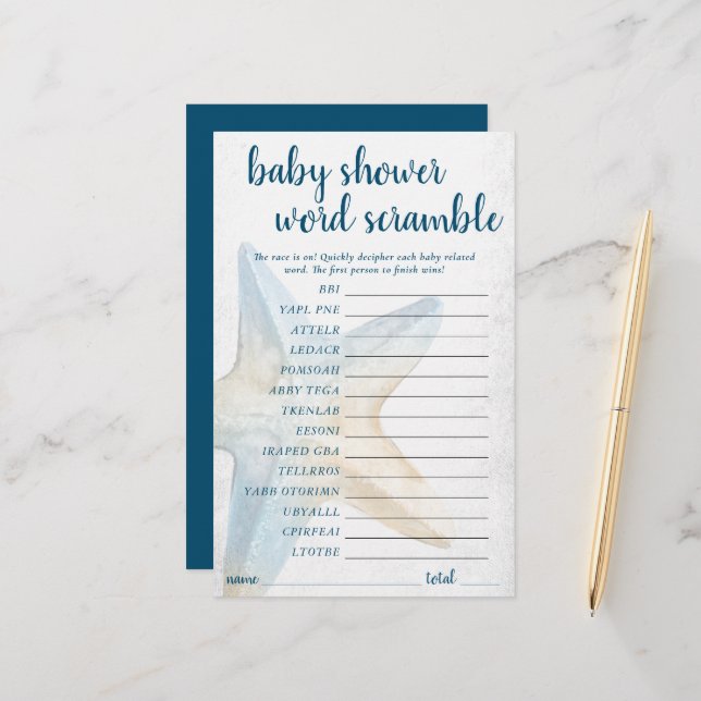 Coastal Chic | Blue Starfish Word Scramble Game (Front/Back In Situ)