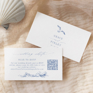 Coastal Chic Blue Wedding Website QR Code Enclosure Card
