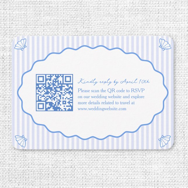 Coastal Chic Blue Wedding Website QR Code RSVP Enclosure Card (Creator Uploaded)