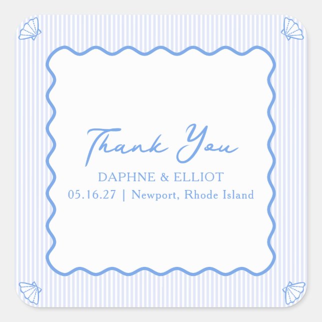 Coastal Chic Elegant Seaside Wedding Thank You Square Sticker (Front)