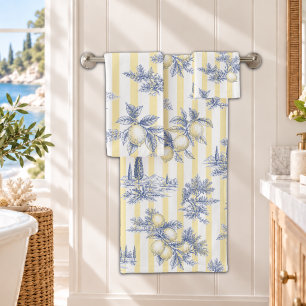Coastal Chic Exotic Island Citrus Toile de Jouy Bath Towel Set