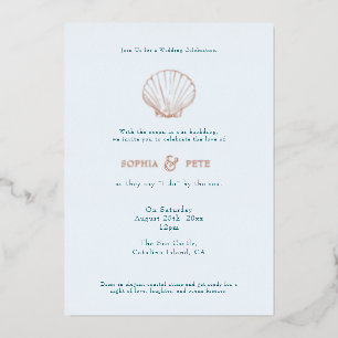 Coastal Chic Foil Wedding Invite Blue