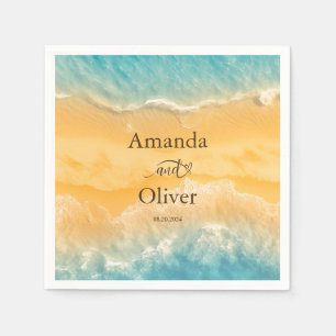 Coastal Chic Golden Sand Turquoise Water Wedding Napkin