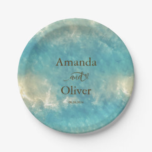 Coastal Chic Golden Sand Turquoise Water Wedding Paper Plate