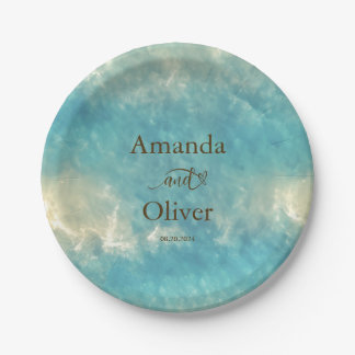 Coastal Chic Golden Sand Turquoise Water Wedding Paper Plate