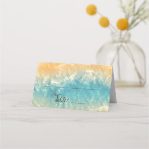 Coastal Chic Golden Sand Turquoise Water Wedding Place Card