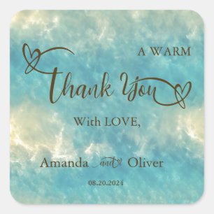 Coastal Chic Golden Sand Turquoise Water Wedding Square Sticker