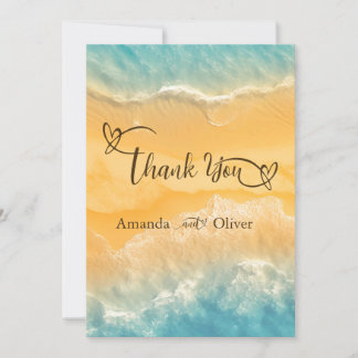 Coastal Chic Golden Sand Turquoise Water Wedding Thank You Card