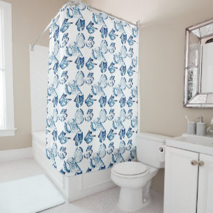 coastal chic indigo blue ocean watercolor seashell