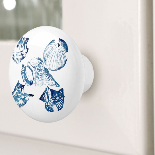 coastal chic indigo blue ocean watercolor seashell ceramic knob (coastal chic indigo blue ocean watercolor seashell ceramic knob)