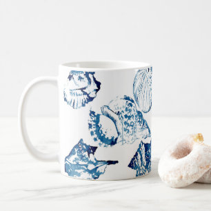 coastal chic indigo blue ocean watercolor seashell coffee mug