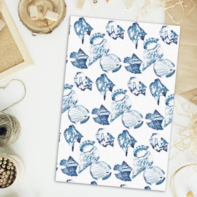 coastal chic indigo blue ocean watercolor seashell tissue paper (coastal chic indigo blue ocean watercolor seashell tissue paper)
