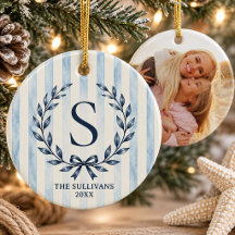 Coastal Chic Laurel Wreath Monogram Stripe Family