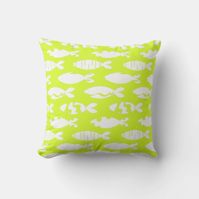 Coastal Chic Modern Beach House Fish Patterned Throw Pillow (Front)