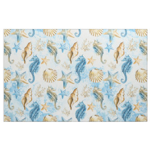 Coastal Chic   Modern Blue and Gold Under the Sea Fabric