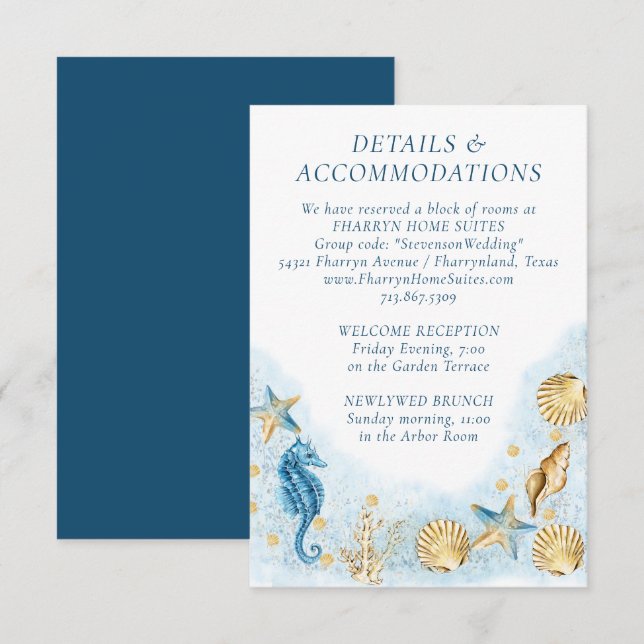 Coastal Chic | Modern Coral Reef Accommodations Enclosure Card (Front/Back)