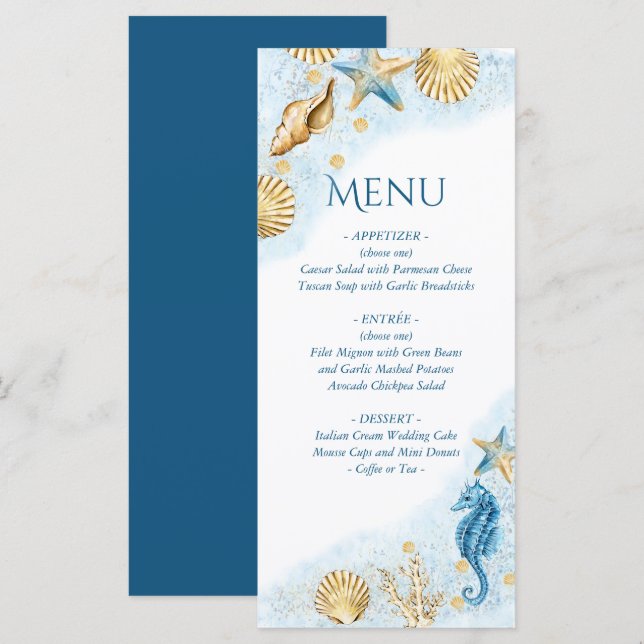 Coastal Chic | Modern Coral Reef Menu (Front/Back)