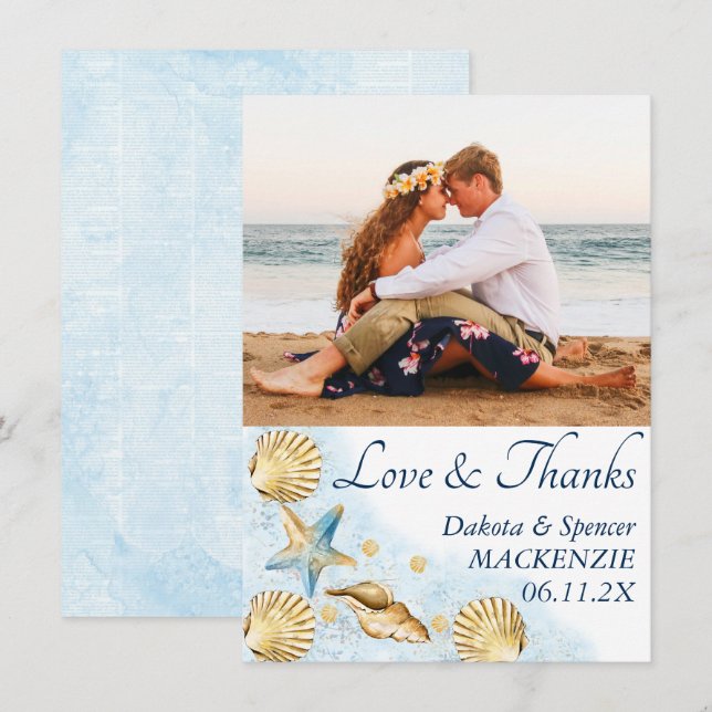 Coastal Chic | Modern Coral Reef Photo Wedding Thank You Card (Front/Back)