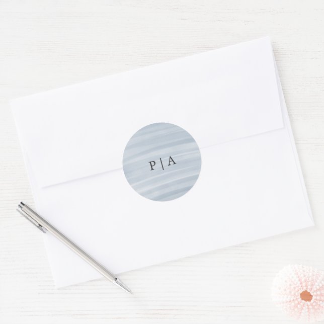 Coastal Chic Muted Blue Elegant Wedding Classic Round Sticker (Envelope)