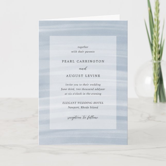 Coastal Chic Muted Blue Elegant Wedding Invitation (Front)