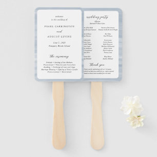 Coastal Chic Muted Blue Elegant Wedding Program Hand Fan