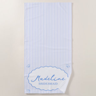 Coastal Chic Personalized Blue Stripe Bachelorette Beach Towel