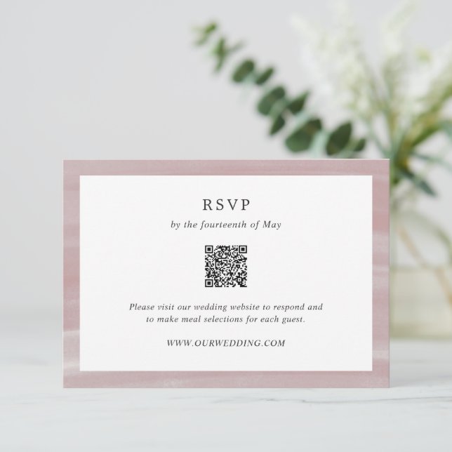 Coastal Chic Pink QR Code Elegant Wedding RSVP Card (Standing Front)