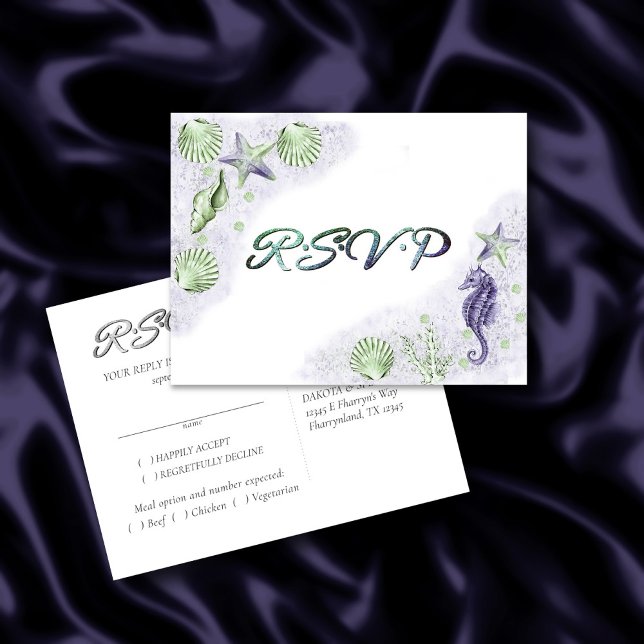 Coastal Chic | Purple and Green RSVP Meal Choice Postcard (Creator Uploaded)