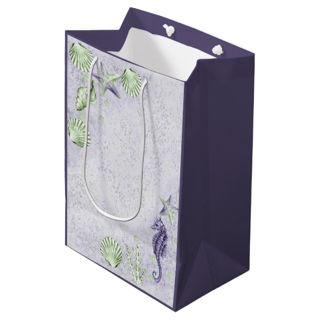 Coastal Chic | Purple and Lime Green Ocean Party Medium Gift Bag (Front Angled)