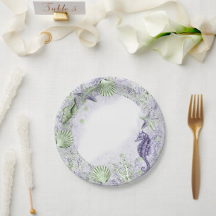 Coastal Chic   Purple and Lime Green Party Paper Plate