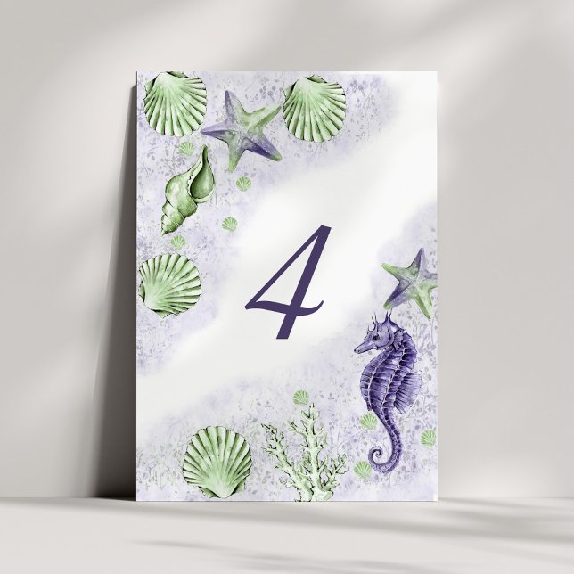 Coastal Chic | Purple and Lime Green Reception Table Number (Creator Uploaded)