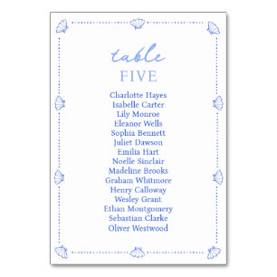 Coastal Chic Shell Border Elegant Blue Wedding Table Number