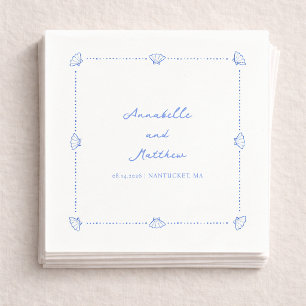 Coastal Chic Shell Border Personalized Wedding Napkin