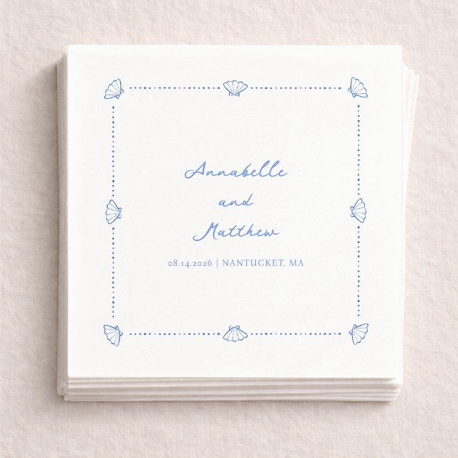 Coastal Chic Shell Border Personalized Wedding Napkin (Creator Uploaded)