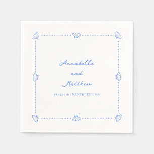 Coastal Chic Shell Border Personalized Wedding Napkin